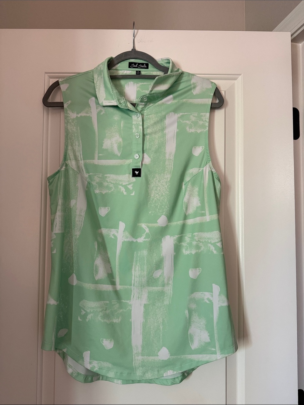 Bad Birdie Mint and White Sleeveless Collared Golf Tank